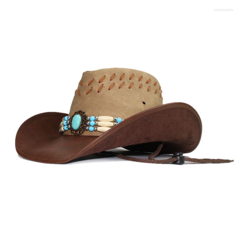 

Berets Retro Tibetan Turquoise Style Women Men PU Leather Roll Up Wide Brim Sombrero Sun Cap Beach Cowboy Cowgirl Western Hat Adjust, No.3 black