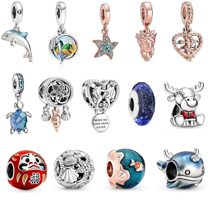 

925 Sterling Silver Pandora Fashion Charm Red Star Star Whale Bead Is Suitable for Primitive Ladies Bracelet Jewelry Accessories Free Delivery