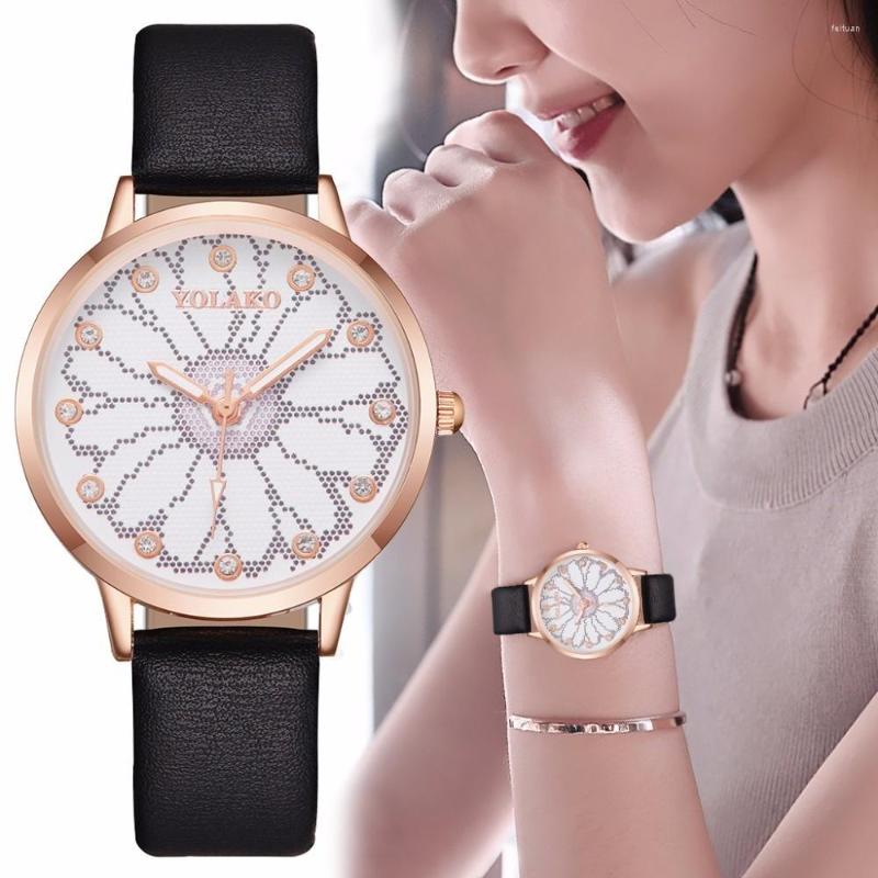 

Wristwatches Leather Ladies Watch Rhinestone Horloges Vrouwen Crystal Band Fashion Women Bracelet Wristwatch Luminous Casual Montre Femme, Color 03