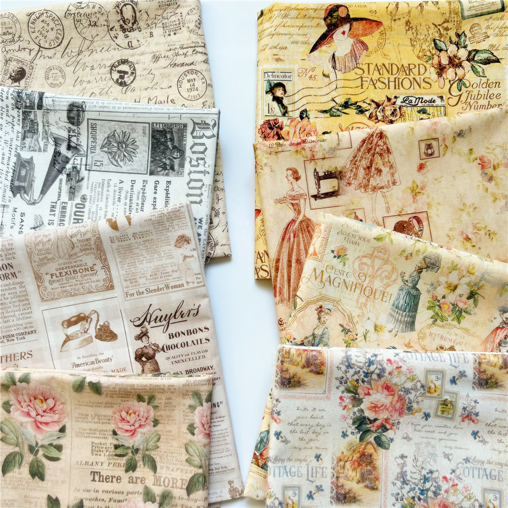 

Fabric Vintage spaper girl oil painting girl Cotton Fabric Sew Clothes Dress Fabrics DIY Quilting Needlework Patchwork Material 230419