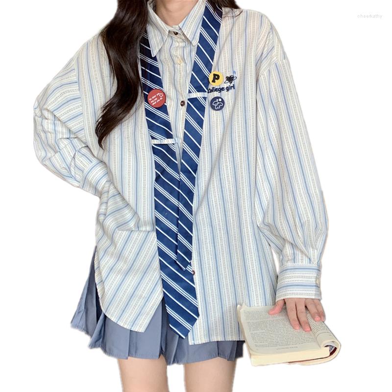 

Women's Blouses 2023 Spring Summer Women Vintage Striped Patchwork Necktie Shirt Long Sleeve Oversize Female Preppy Style Blusas Top, Khaki 411