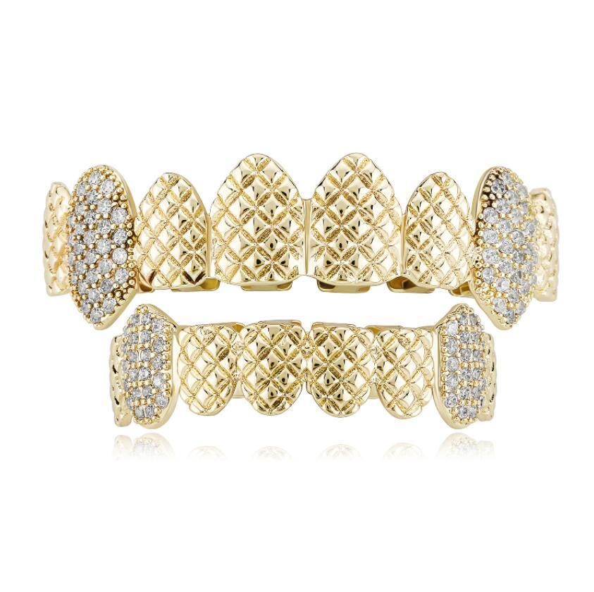 

Embossed Smooth Canine Zirconium Hip Hop Teeth Grill All Iced Out CZ Stone Men Women Top&Bottom Grills Set
