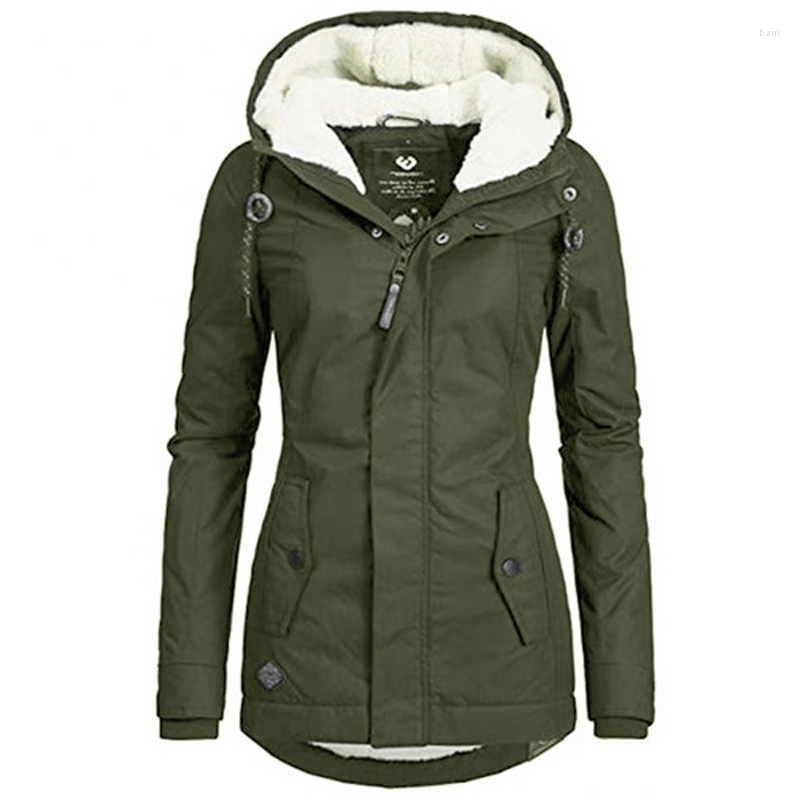

Women's Jackets 2023 Women's Warm Jacket Fashion Cotton Padded Black Solid Color Hooded Fur