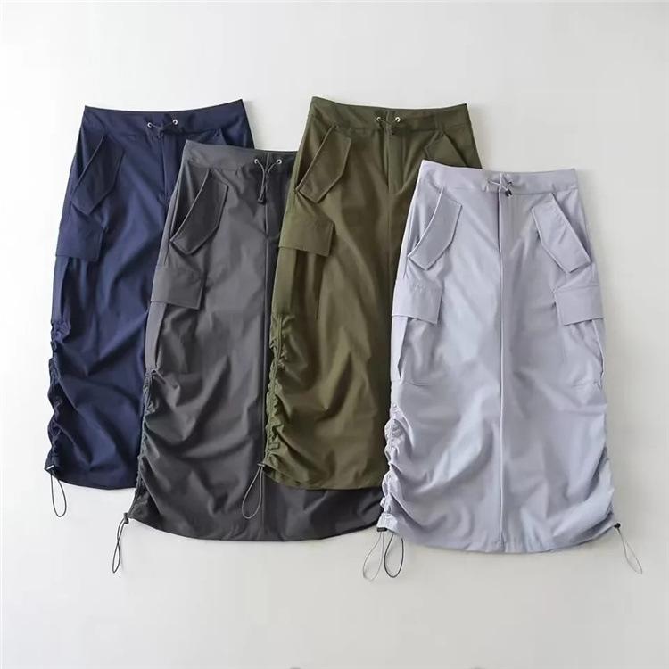 

Dresses 2022 New Women ALine Skirt High Waist Women Midi Length Poacket Side LaceUp Design Skirt, Dark grey