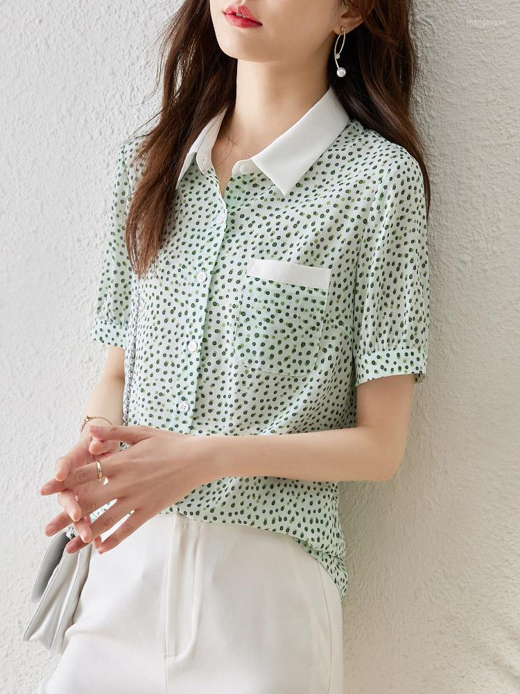 

Women' Blouses Fashion Printing Ladies Shirts Elegant Women' 2023 Spring Summer Short Sleeve Tops Blusas Mujer, Green