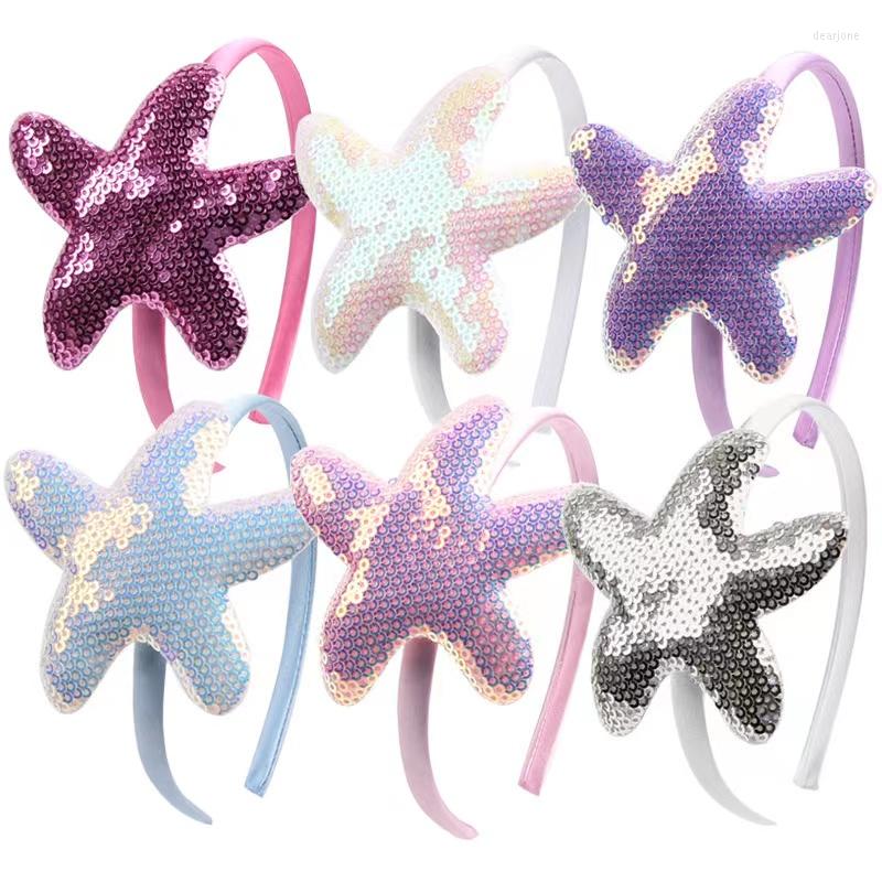 

Hair Accessories 10Pcs/Lot Beach Style Sequins Starfish Princess Hairband Sparkly Bling Star Kids Hoop For Children Birthday Party Gift
