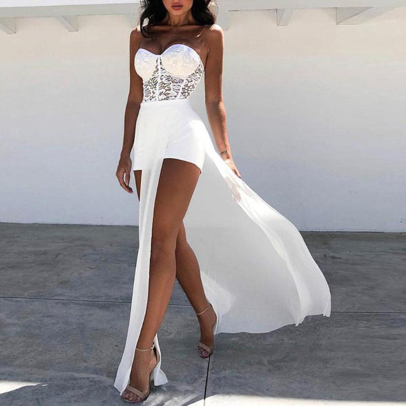 

Women' Jumpsuits FashionJumpsuit Women Summer Sexy Solid Lace Patchwork See-through Steel Rim Irregular Jumpsuit Combinaison Femme#GH40 & R, Black