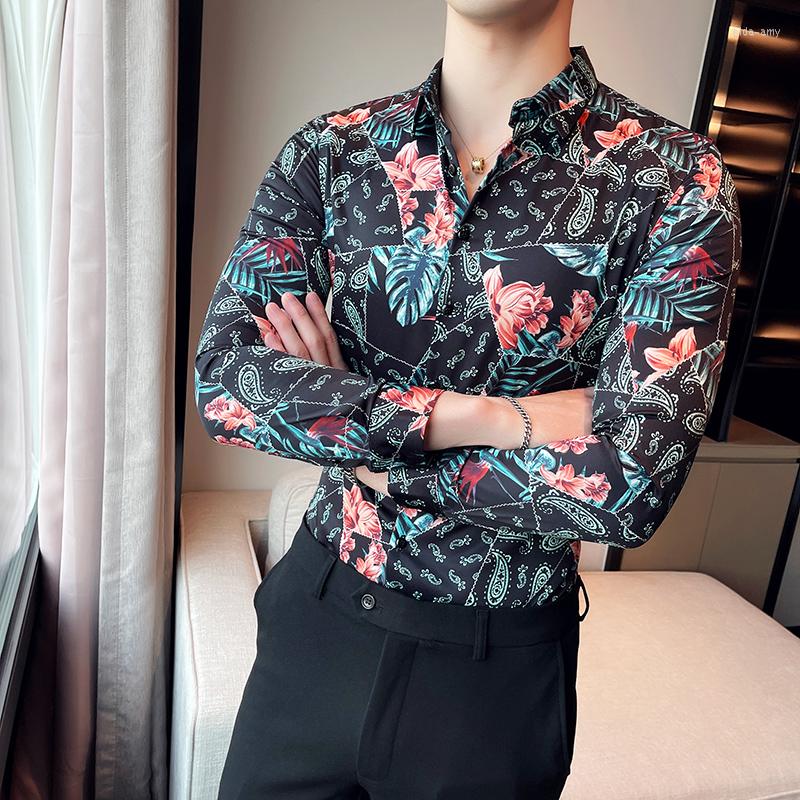 

Men's Casual Shirts Mens Boutique Printed Long Sleeve Slim Fit Social Formal Dress Fashion Male Quality Men Club Party Clothing, 2714