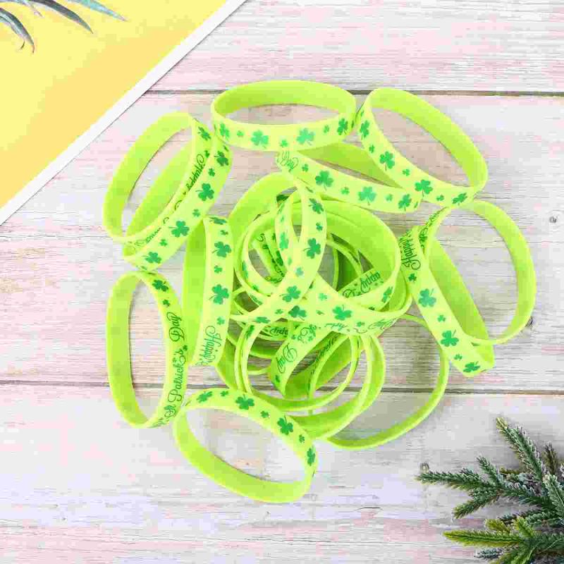 

Charm Bracelets Bracelet Party Day Silicone Wristband Shamrock S Wristbands Rubber Patrick Leaf Patricks St St.Patrick Decoration