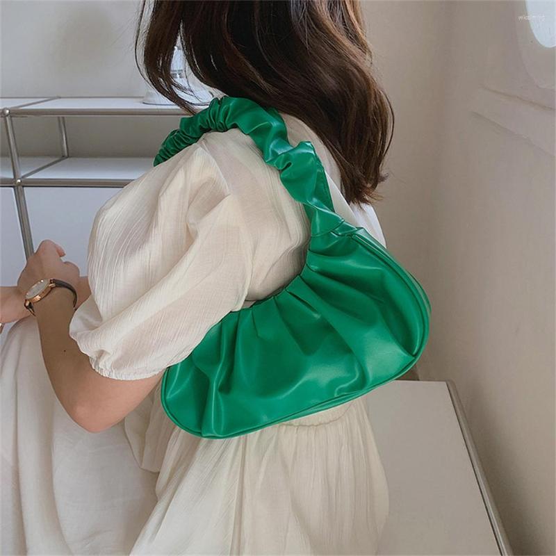 

Shopping Bags Women's Cloud Soft PU Leather Small Shoulder 2023 Elegant Pleated Handbags Female Travel Totes Evening Party Clutch