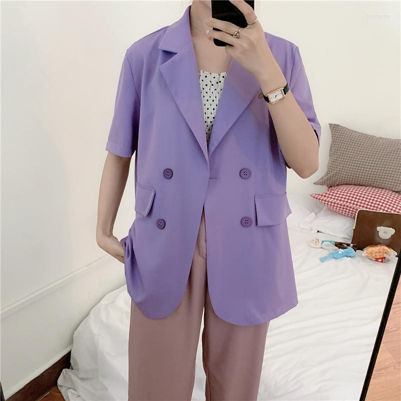 

Women's Suits Casual Loose Summer Short Sleeve Suit Jacket Coat Women 2023 Fashion Oversized Turndown Collar Blazer 2XL, Purple