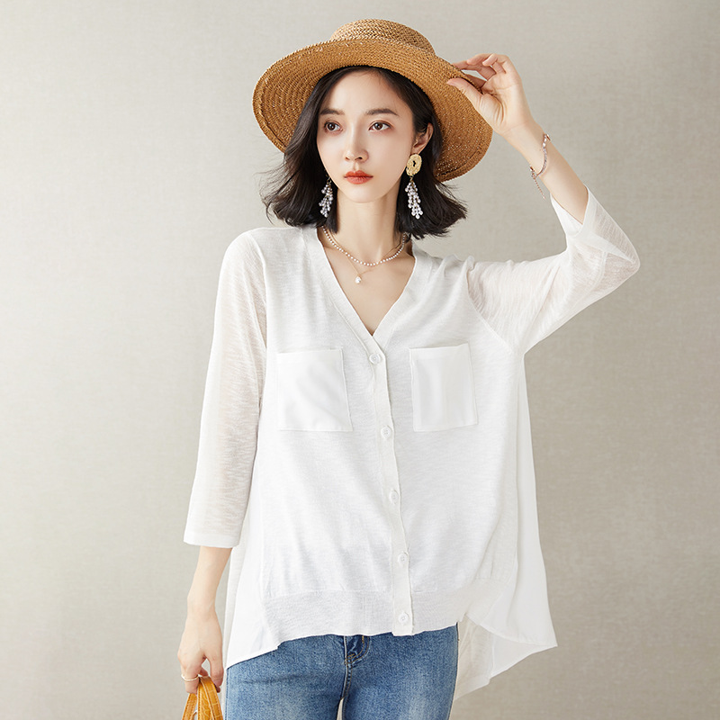 

Women's Knits & Tees Oversized Knitted Cardigan Sweater Women Summer Thin Brief Irregular Sun Protection Shirt Fashion Female Knitwear Outwe, Black