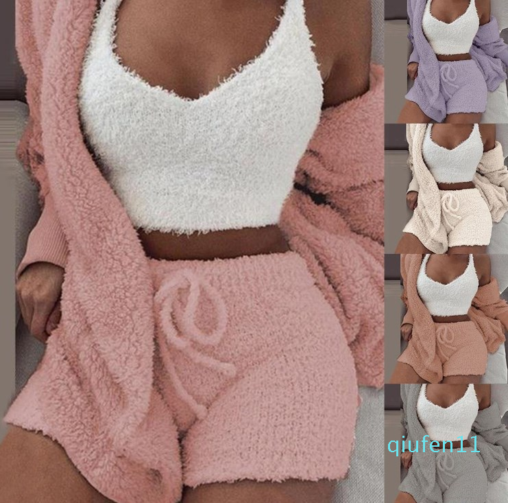 

Fashion-Plush Tracksuit Women 3 Pieces Set Sweatshirts Sweatpants Sweatsuit Jacket Crop Top Shorts Suit Sports Suit Jogging, Purple 3 pieces set