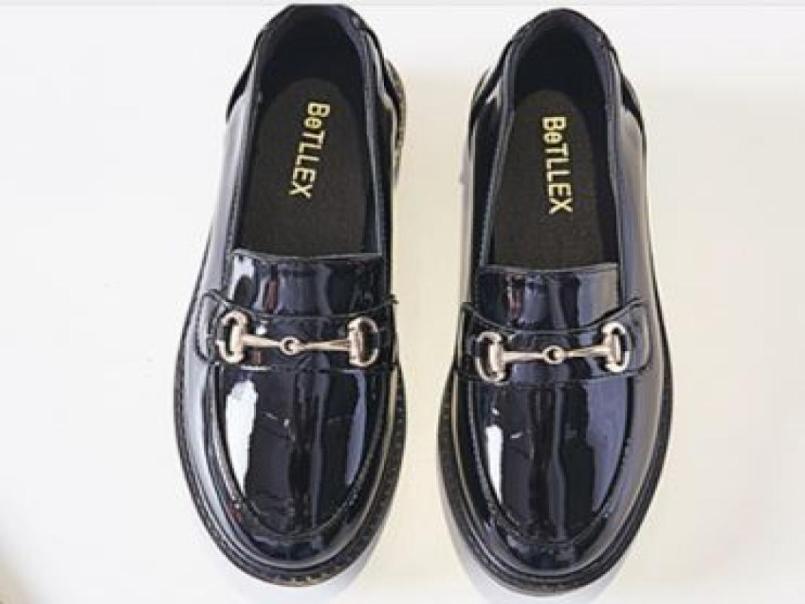 

3441 Womens Patent shoes chains buckle flats low heel work boot college footwear oxford loafers zy7815771582, Black