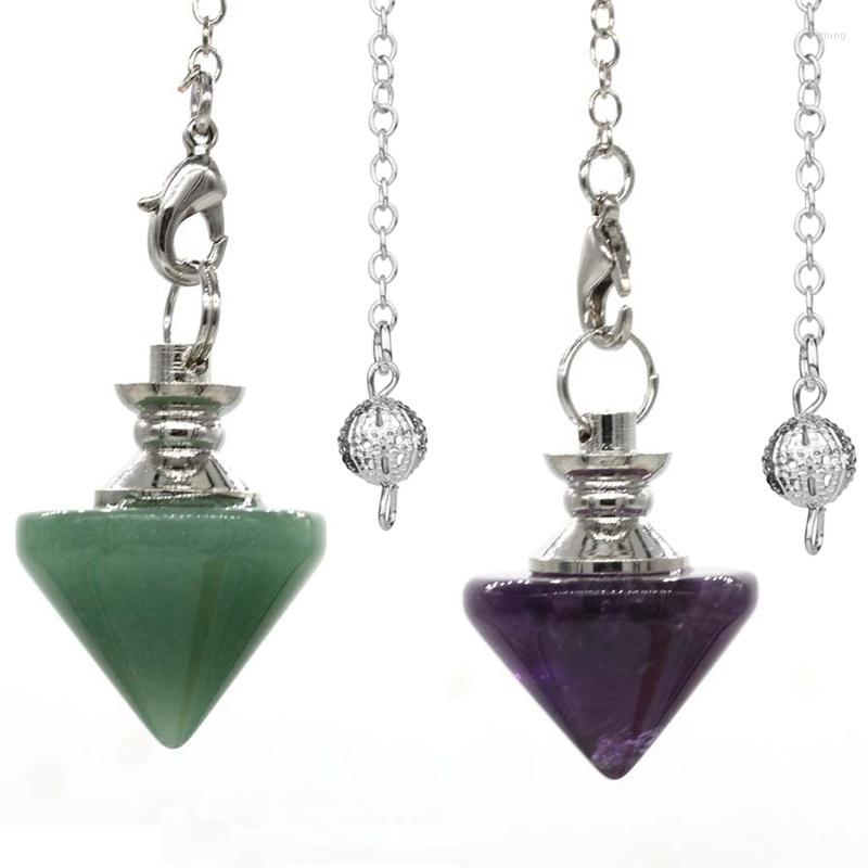 

Pendant Necklaces Reiki Natural Stone Crystal Quartz Dowsing Pendulum Metal Chain Cone Charm For Men Women Divination Amulet Jewellery 1PC