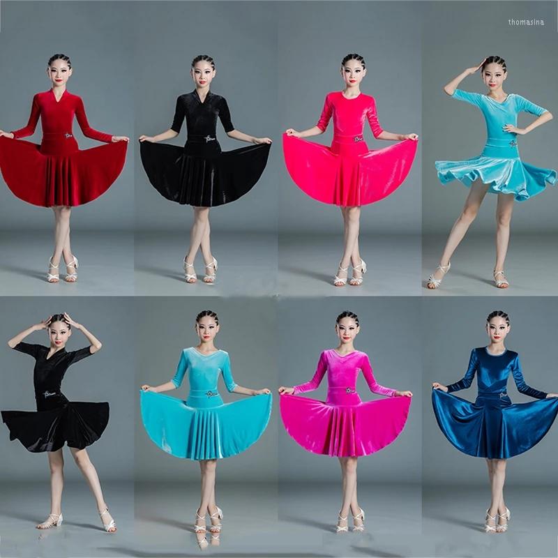 

Stage Wear 6 Colors Girls Latin Dance Competition Costume Performance Clothes Velvet Dress Split Sets Practice Clothing, Picture shown