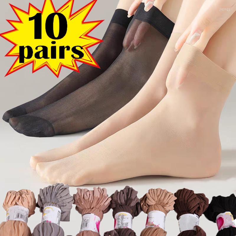 

Women Socks 20Pcs 10Pairs Transparent Silk Breathable Summer Thin Crystal Short Ankle Sock Female Non-Slip Nylon Slippers, Coffee-10pairs