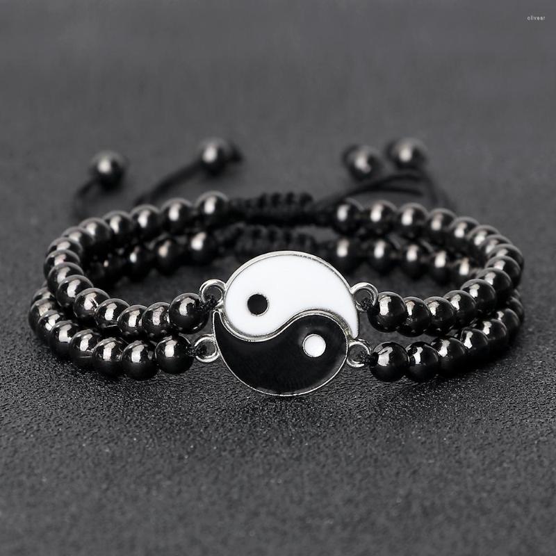 

Strand Couple Distance Tai Chi Yin Yang Bracelet Men Hematite Stone Beads Handmade Braided Health Protection Women Yoga Bangle