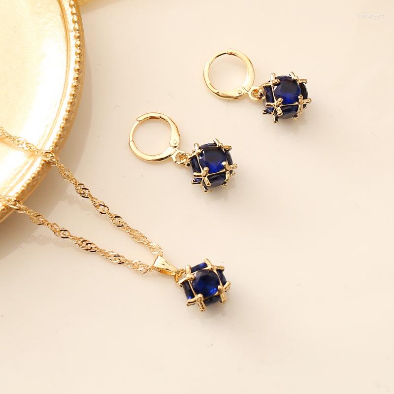 

Necklace Earrings Set Colorful Rhinestone For Women Elegant Geometric Polygon Drop Bridal Wedding Jewelry Party Gifts, Picture shown