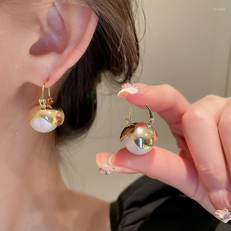 

Hoop Earrings Minar Temperament Oversized Simulated Pearl Flower Bud For Women 14K Gold Plated Brass Hanging Earring Brincos