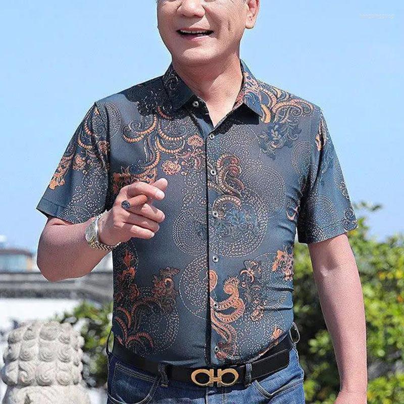 

Men's Casual Shirts Spring Summer Middle-age Short Sleeve Single Breasted Printing Men's Shirt All-match Slim Business Tops Trend Male, 1920hongse