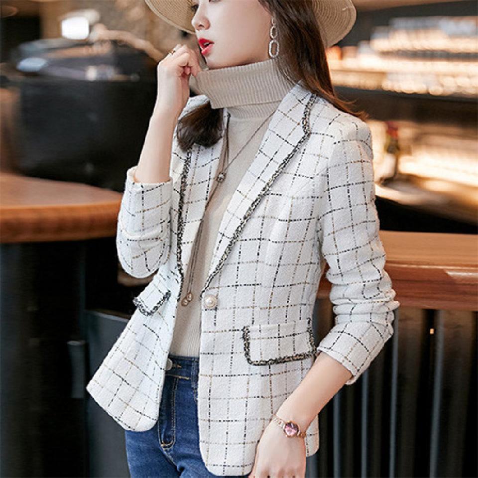 

Pants Spring Fashion lattice Women Blazer Casual Slim Short Career Jacket Business Office Lady Coat Female Casual Femme Chic Tops, Black