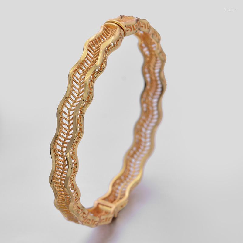 

Bangle Ethiopia 1Pcs/lot 24K Dubai India Bending Wave Gold Color Bangles For Women Girl African Bracelets Party Wedding Jewelry Gifts
