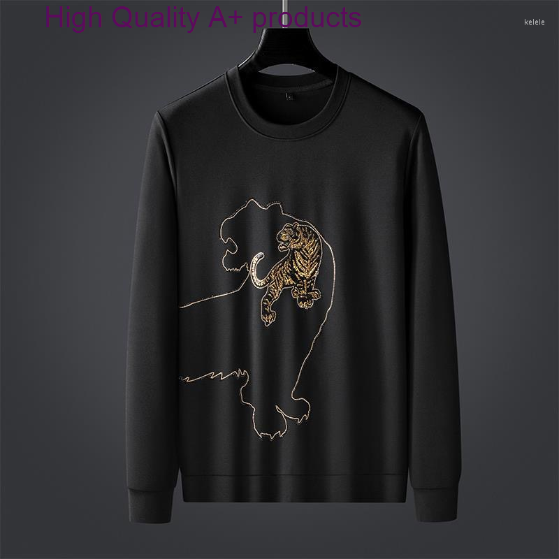 

Men's Hoodies European High-end Fashion Tiger Sequin Embroidered Sweater Men's Round Collar Brand Casual Autumn Pullover Sports Top, Sweatshirt