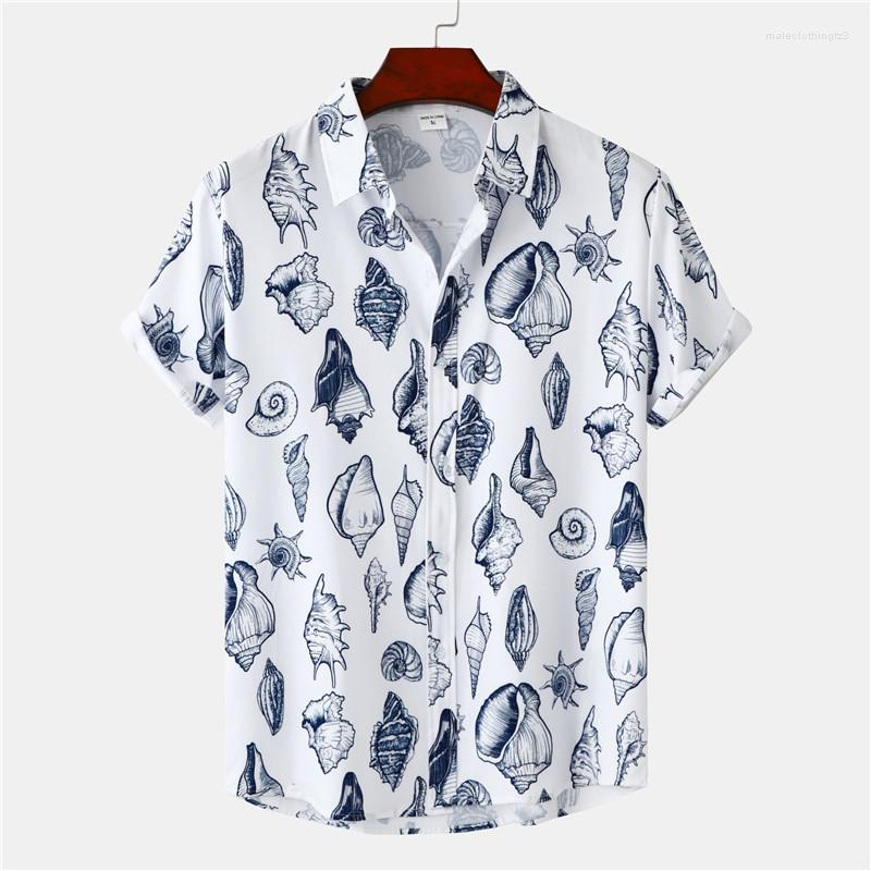 

Men's Casual Shirts White Sea Snail Print Mens Hawaiian Shirt Short Sleeve Button Down Beach Party Holiday Clothing Chemise Homme XXXL, As picture show