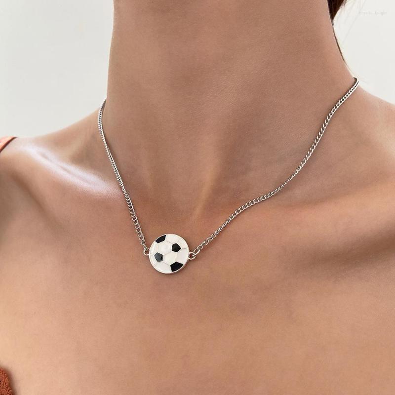 

Choker Kymyad Necklaces For Women Enamel Football Pendant Necklace Collar Silver Color Chains Colar Jewelry