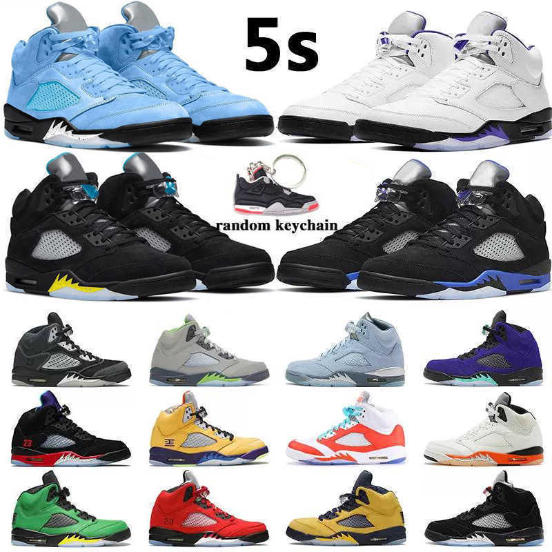

Men Jumpman 5 Basketball Shoes 5s UNC Raging Red Concord Blue Bird Racer Metallic Green Bean Anthracite Alternate Bel Sports Sneakers, (4)