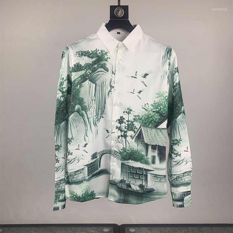 

Men's Casual Shirts SM06610 Fashion 2023 Runway Luxury European Design Party Style Clothing, Picture shown