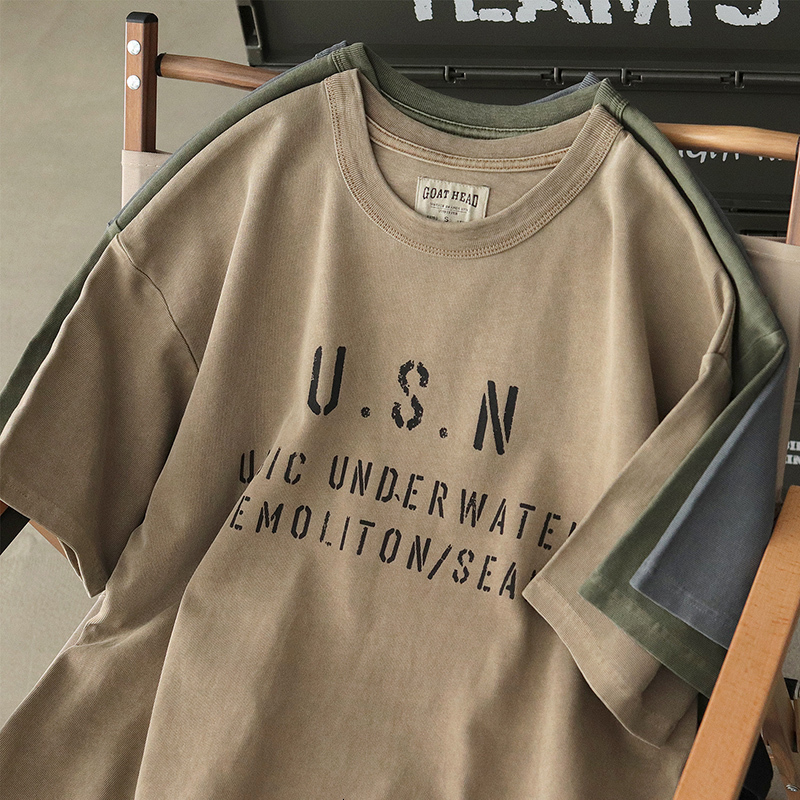 

Men s T Shirts Summer American Retro Military Style Letter Printed T shirt Fashion 100 Cotton Short Sleeve Washed Old Loose Casual Tops 230420, Dark grey