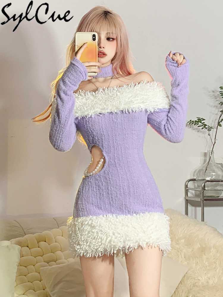 

Party Dresses Purple Woolen Autumn Winter New Trends Bright Beautiful Slim Warm Mature Charming Feminine Sexy Women'S Halterneck Dress 230322, Lavender