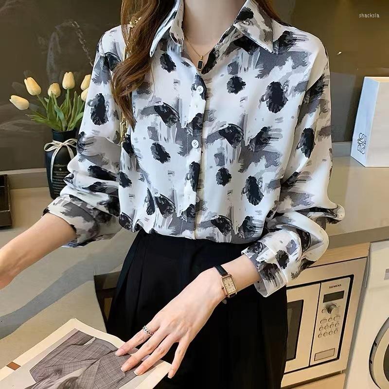 

Women's Blouses Women Shirt Long Sleeve Korean Style Chic Fashion Printed Casual Tops 2023 Spring And Summer Chiffon Clothing Oversized