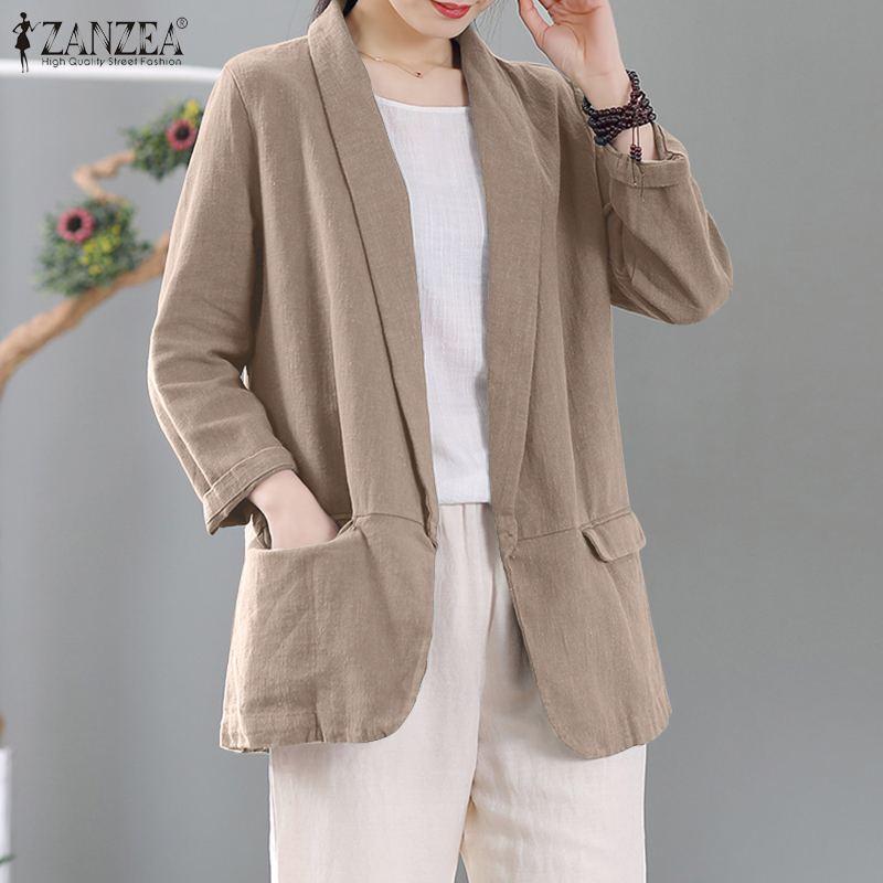 

Pants Women Loose Blazer 2022 ZANZEA Casual Long Sleeve Open Stich Outwears Elegant Solid Coats Female Lapel Overcoat Oversized Tunic, Khaki