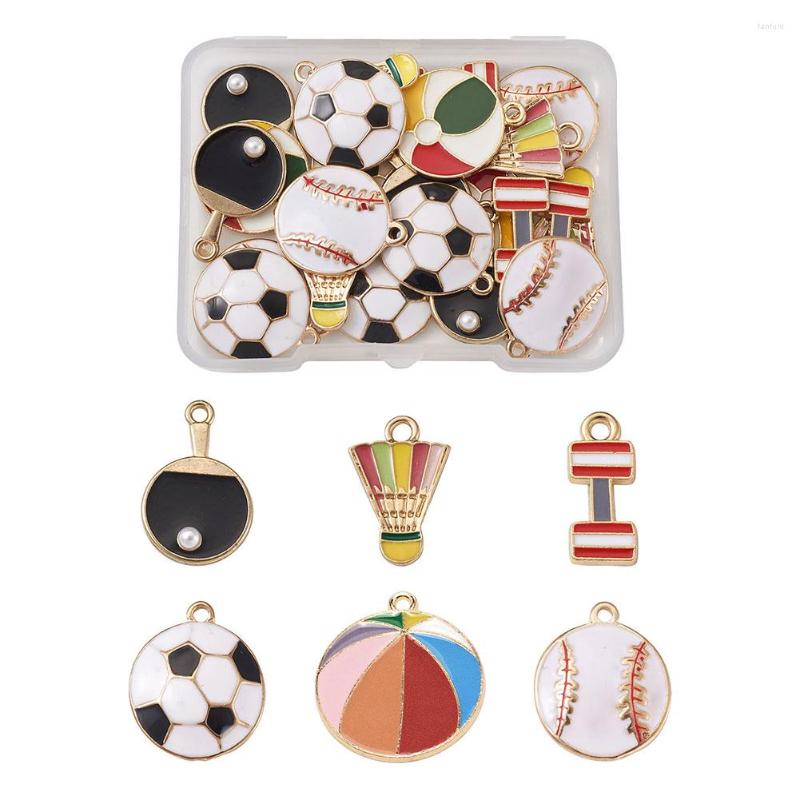 

Pendant Necklaces 24pcs/box Alloy Enamel Pendants Charms Sports Ball Theme Football Volleyball For DIY Bracelet Necklace Jewelry Making