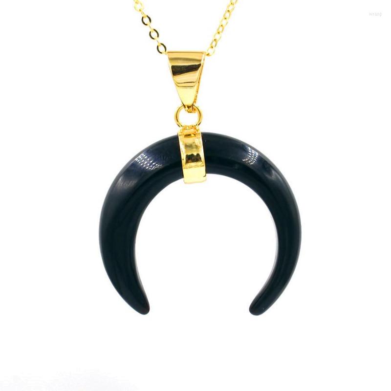 

Pendant Necklaces Musiling Jewelry Ox-horn Shape Natural Stone Crystal Necklace Chain Golden Plated Pendulum Accessories Mens 1pcs