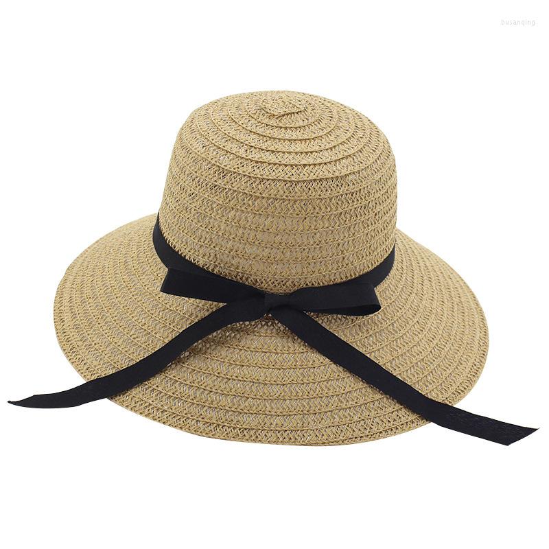 

Wide Brim Hats Summer Paper Straw Butterfly Knot Womens Beach Sun Ladies Casual Bucket Hat Female Girls Foldable Sunhat Sombrero, Beige