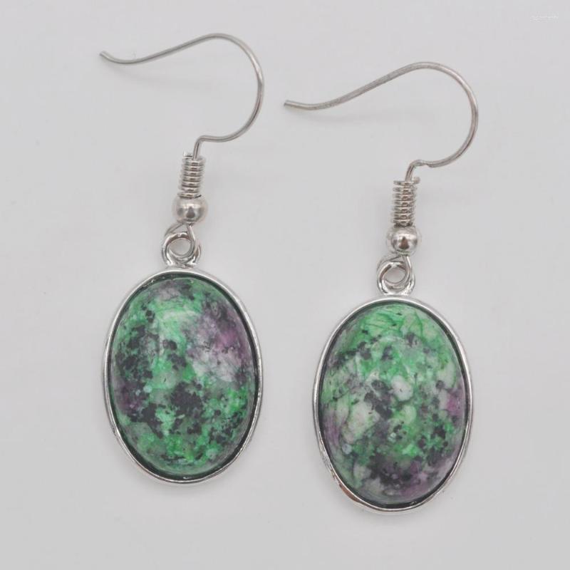 

Dangle Earrings Red Green Zoisite Stone Oval Beads Jewelry For Woman Gift T240