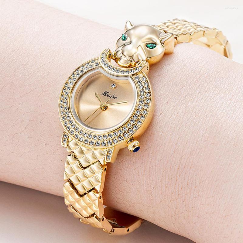 

Wristwatches Luxury Leopard 18K Gold Plated Watch For Women Elegant Womens Quartz Bling Iced Out Diamond Ladies Relogio Feminino, Multicolor