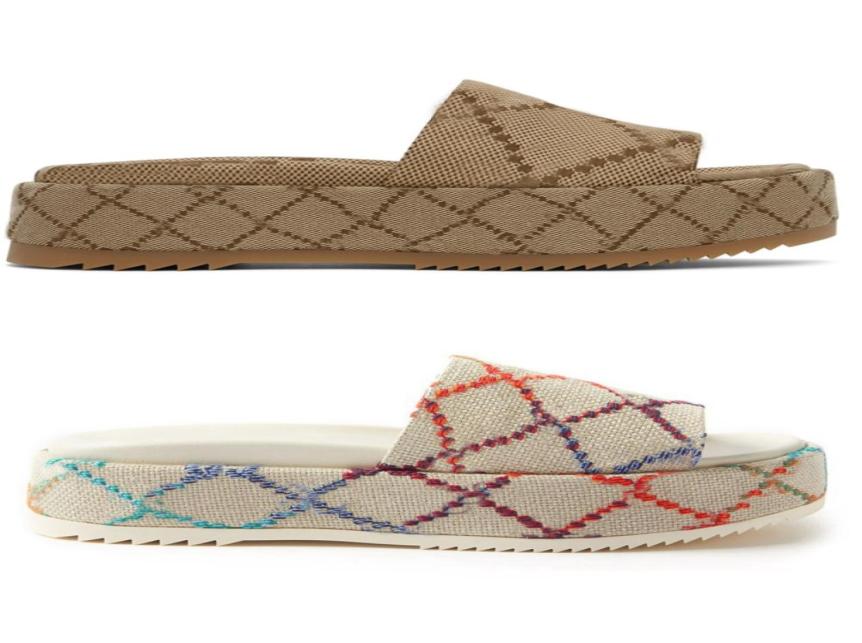 

2022 new color womens platform sandals mid heel slippers fashion 55mm canvas slides with box and dust bags3481297, Grey