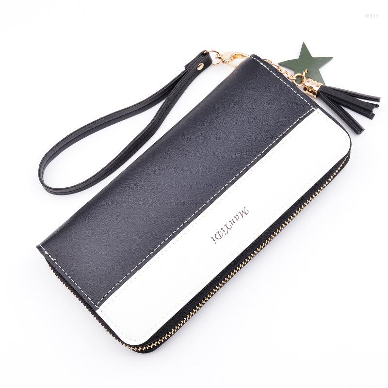 

Wallets Women's Purses Fashion Women Zipper Large Capacity Long Pu Leather Phone Bag Wild Coin Purse Female Wallet, Black