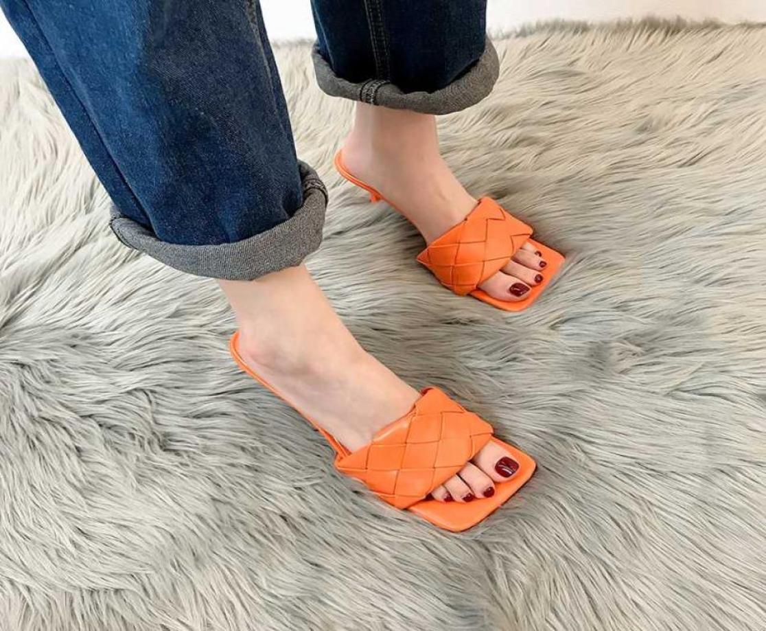 

PU Leather Slippers Gladiator Sandals Women Slides Shoes Summer Snake Print Square Toe Thin Heels slippers party shoes 20201935709, Orange