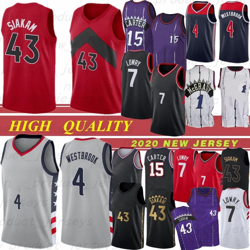 

Russell 4 Westbrook Mens Pascal 43 Siakam Fred 23 VanVleet Kyle 7 Lowry 15 Carter Tracy 1 McGrady NCAA Basketball Jerseys 2020 Stitched, Menglong
