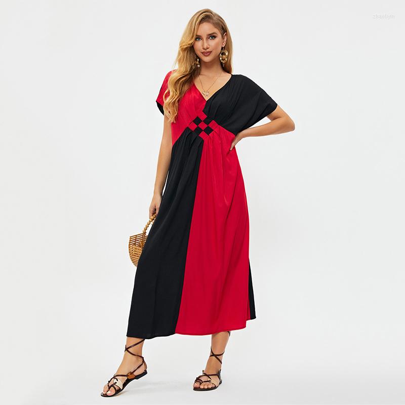 

Women's Swimwear Sexy Patchwork Bikini Cover-ups Casual V-neck Side Split Summer Beach Dress Women Wear Swim Suit Cover Up, Picture shown