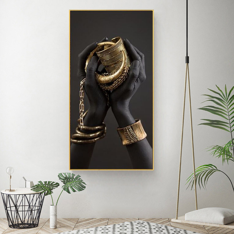

Canvas Painting Black Woman Hands Holding Jewelry Art Posters And Prints African Portrait Wall Art Pictures For Living Room Modern Home Decor Entrance Painting