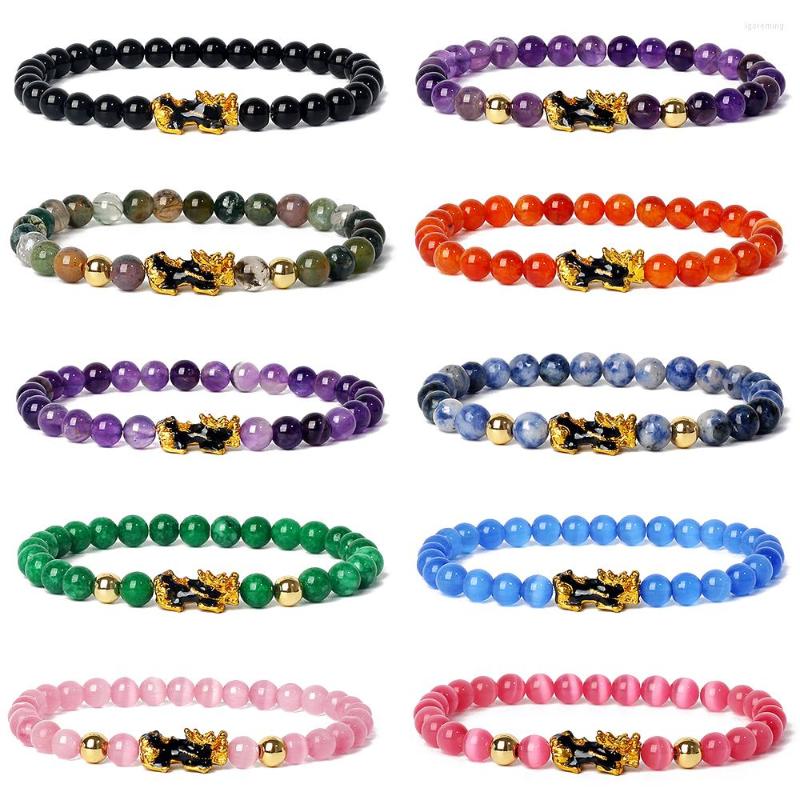 

Strand Color Changed Pixiu Lucky Bracelet Men Natural Energy Stone Healing Pi Yao Dragon Beaded Women Wealth Feng Shui Jewelry