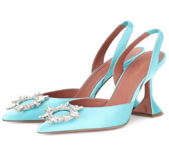 

Formal Crystal Satin Slingbacks Elegant Cup Heel Pointed Toe Summer High Heels Customized Plus Size Wedding Shoes Women9122753, Green