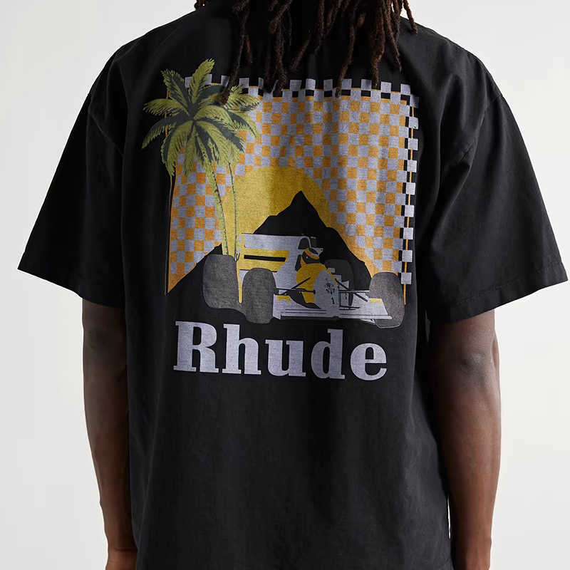 

Designer Fashion Clothing Tees Hip hop TShirts Rhude American Trend Brand Summer Coconut Racing Loose Casual Couple Summer Men's Half Sleeve T-shirt Streetwear, Black